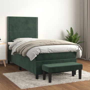 Cama com Molas/colchão 90x190 cm Veludo Verde-escuro