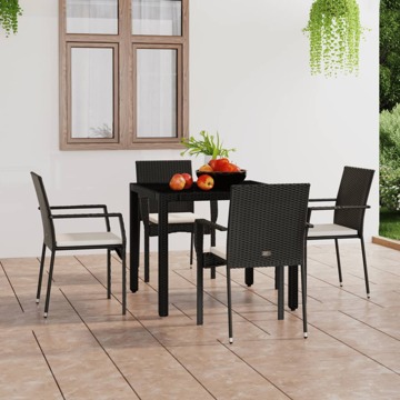 Cadeiras de Jardim com Almofadões 4 pcs Vime Pe Preto