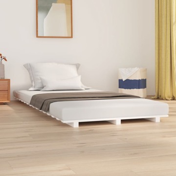 Estrutura de Cama 90x190 cm Madeira de Pinho Maciça Branco