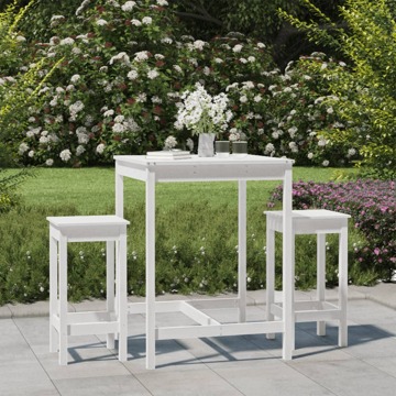 Conjunto de Bar para Jardim Pinho Maciço Branco 3 pcs