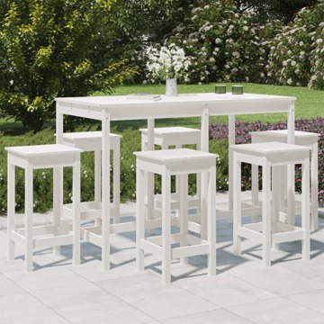 Conjunto de Bar para Jardim Pinho Maciço Branco 7 pcs