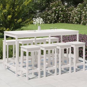 Conjunto de Bar para Jardim Pinho Maciço Branco 9 pcs