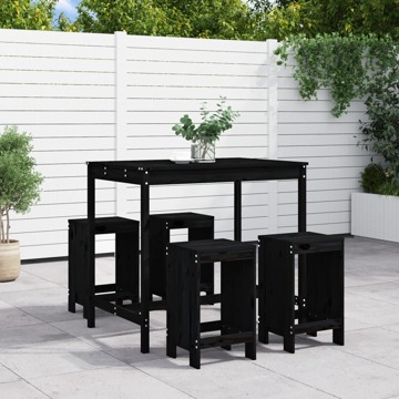 Conjunto de Bar para Jardim Pinho Maciço Preto 5 pcs