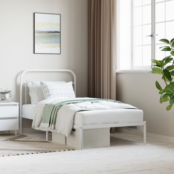 Estrutura de Cama com Cabeceira 100x190 cm Metal Branco