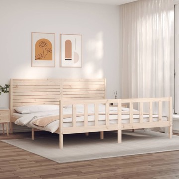 Estrutura de Cama com Cabeceira 200x200 cm Madeira Maciça