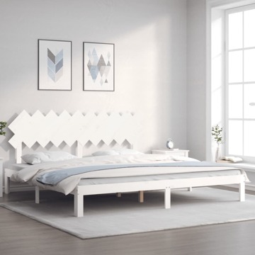 Estrutura de Cama com Cabeceira 200x200cm Madeira Maciça Branco