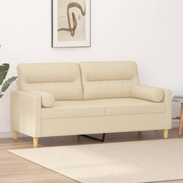 Sofá 2 Lugares + Almofadas Decorativas 140 cm Tecido Cor Creme