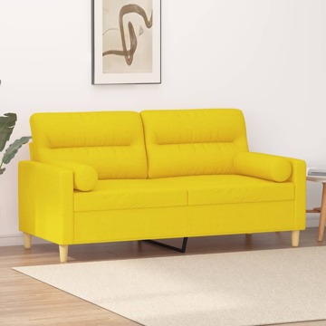 Sofá 2 Lug. + Almofadas Decorativas 140 cm Tecido Amarelo-claro