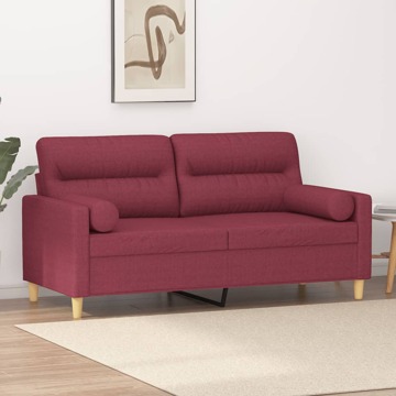 Sofá 2 Lug. + Almofadas Decorativas 140cm Tecido Vermelho Tinto