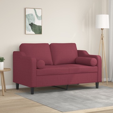 Sofá 2 Lug. + Almofadas Decorativas 120cm Tecido Vermelho Tinto