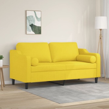 Sofá 2 Lug. + Almofadas Decorativas 140 cm Tecido Amarelo-claro