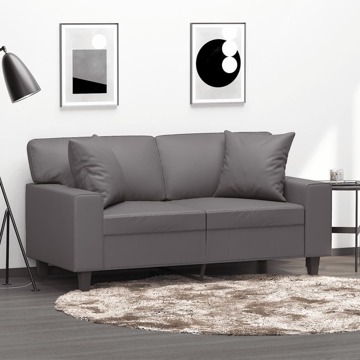 Sofá 2 Lugares + Almofadas Decorativas 120cm Couro Artif. Cinza