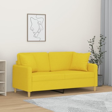 Sofá 2 Lug. + Almofadas Decorativas 140 cm Tecido Amarelo-claro