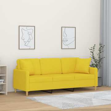 Sofá 3 Lugares + Almofadas Decoração 180cm Tecido Amarelo-claro