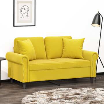 Sofá 2 Lugares C/ Almofadas Decorativas 120 cm Veludo Amarelo