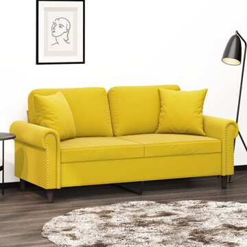 Sofá 2 Lugares C/ Almofadas Decorativas 140 cm Veludo Amarelo