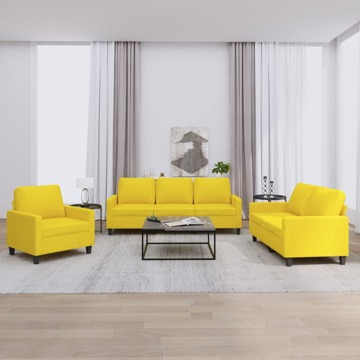 Conjunto de Sofás com Almofadões Tecido Amarelo-claro 3 pcs