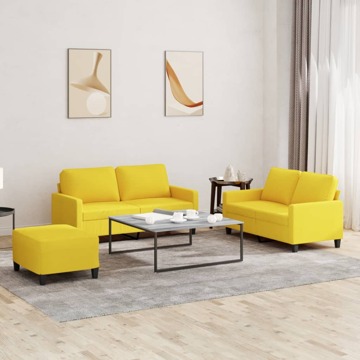 Conjunto de Sofás com Almofadões Tecido Amarelo-claro 3 pcs