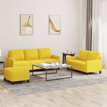 Conjunto de Sofás com Almofadões Tecido Amarelo-claro 3 pcs