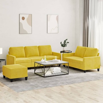 Conjunto de Sofás com Almofadões Veludo Amarelo 3 pcs