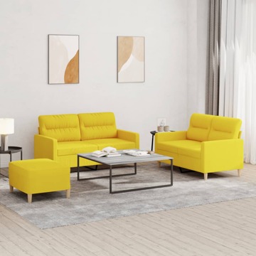 Conjunto de Sofás com Almofadões Tecido Amarelo-claro 3 pcs