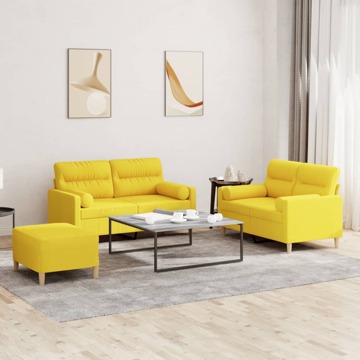 Conjunto de Sofás com Almofadas Tecido Amarelo-claro 3 pcs