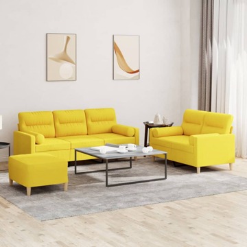 Conjunto de Sofás com Almofadas Tecido Amarelo-claro 3 pcs