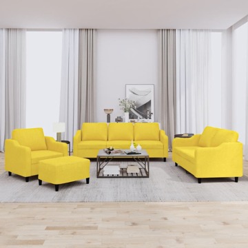 Conjunto de Sofás com Almofadões Tecido Amarelo-claro 4 pcs