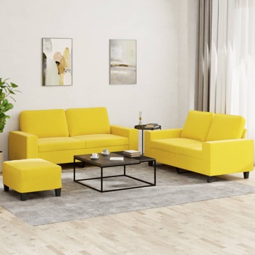 Conjunto de Sofás Tecido Amarelo-claro 3 pcs