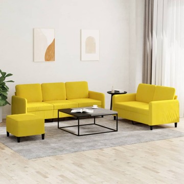 Conjunto de Sofás Veludo Amarelo 3 pcs