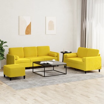 Conjunto de Sofás com Almofadas Veludo Amarelo 3 pcs