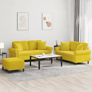 Conjunto de Sofás com Almofadas Veludo Amarelo 3 pcs