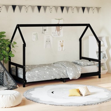 Estrutura de Cama Infantil 80x200 cm Pinho Maciço Preto