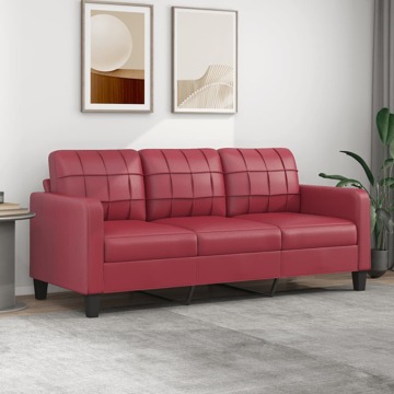 Sofá de 3 Lugares 180 cm Couro Artificial Vermelho Tinto