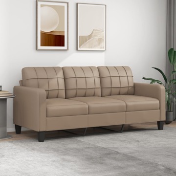 Sofá de 3 Lugares 180 cm Couro Artificial Cor Cappuccino