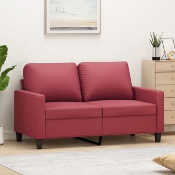 Sofá de 2 Lugares 120 cm Couro Artificial Vermelho Tinto