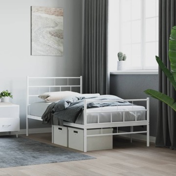 Estrutura de Cama com Cabeceira e Pés 90x190 cm Metal Branco