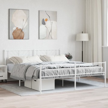 Estrutura de Cama com Cabeceira e Pés 183x213 cm Metal Branco