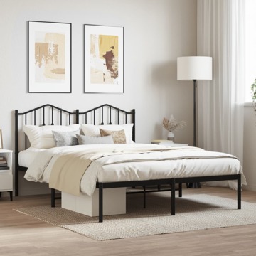 Estrutura de Cama em Metal com Cabeceira 150x200 cm Preto