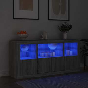 Aparador com Luzes LED 142,5x37x67 cm Cinzento Sonoma