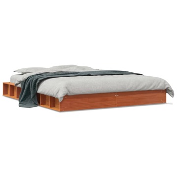 Estrutura de Cama 150x200 cm Madeira Pinho Maciça Castanho Cera