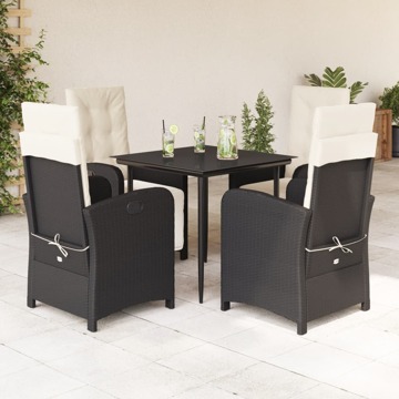 Conjunto de Jantar P/ Jardim C/ Almofadões Vime Pe Preto 5 pcs