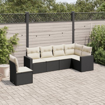 Conjunto Sofás de Jardim C/ Almofadões Vime Pe Preto 6 pcs