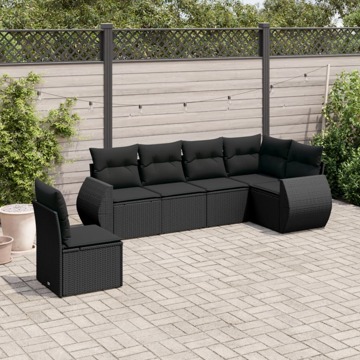 Conjunto Sofás de Jardim C/ Almofadões Vime Pe Preto 6 pcs