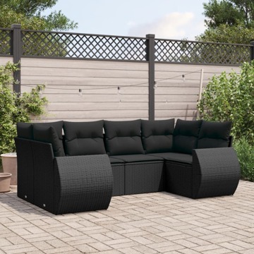 Conjunto Sofás de Jardim C/ Almofadões Vime Pe Preto 6 pcs