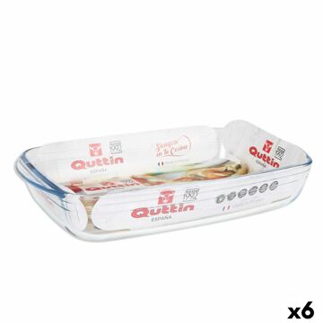 Travessa para o Forno Quttin Transparente Vidro Retangular 4,2 L 38,8 X 23,9 X 6,6 cm (6 Unidades)