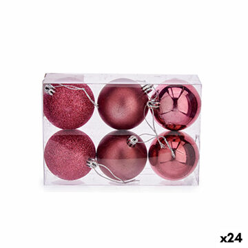 Conjunto de Bolas de Natal Cor de Rosa Pvc (ø 8 cm) (24 Unidades)