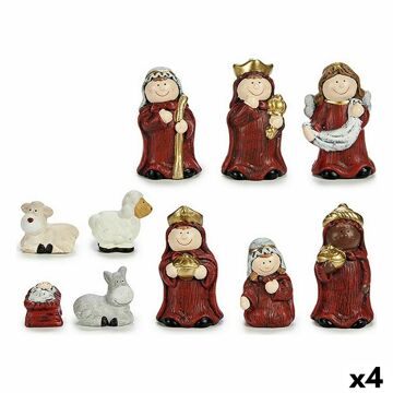 Conjunto Figura de Natal Vermelho Dourado Cerâmica (4 Unidades)