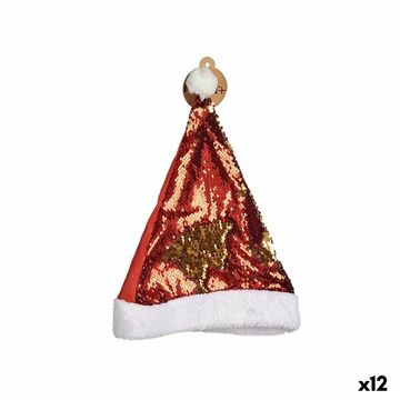 Gorro de Pai Natal Lantejoulas Vermelho Dourado 28 X 2 X 39 cm (12 Unidades)