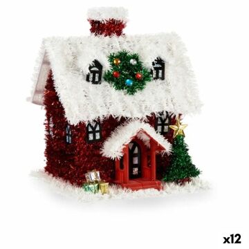 Figura Decorativa Casa Enfeite Cintilante Branco Vermelho Polipropileno Pet 19 X 24,5 X 19 cm (12 Unidades)